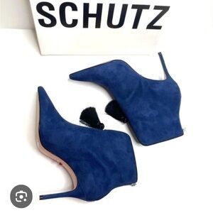 Schutz Lattoya Navy Suede Bootie